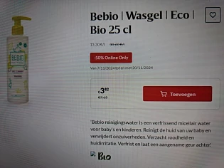 Delhaize online only -50% bebio wasgel
