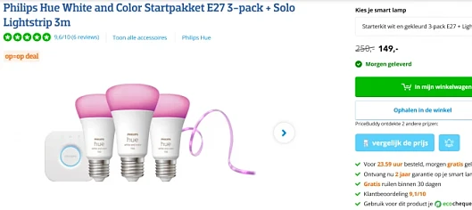 - €100 op Philips Hue White and Color Startpakket E27 3-pack + Solo Lightstrip 3m