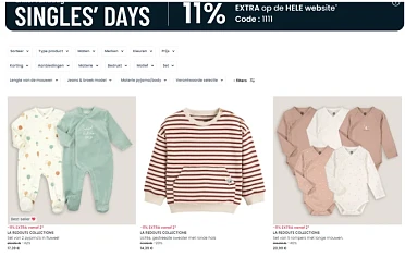 Tot -65% op babykleding + extra korting Singles' days 👶