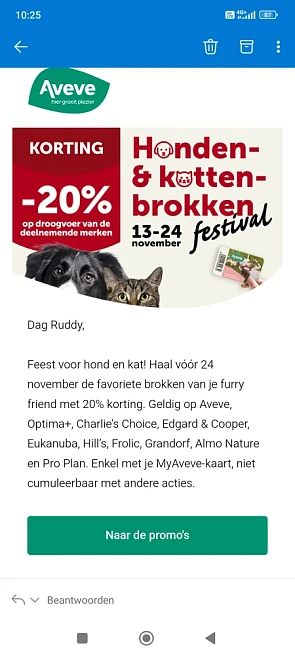 20% korting op droogvoer bij aveve
