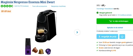 €30 korting op Magimix Nespresso Essenza Mini Zwart bij Coolblue