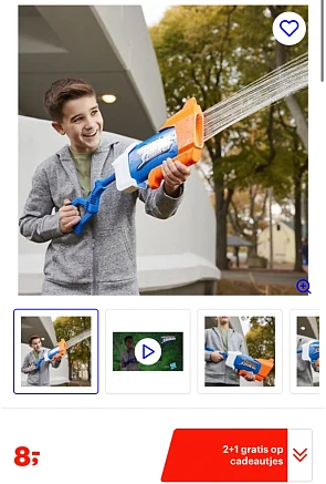 Nerf waterpistool voor €8,00 en 2+1 gratis actie (-33% extra)