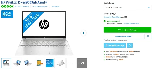 €170 korting op HP Pavilion 15 bij Coolblue