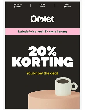 20% + 5% extra korting bij Omlet