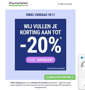 20% korting bij pharmamarket