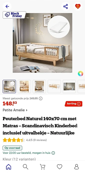 Peuterbed Naturel 140x70 cm met Matras