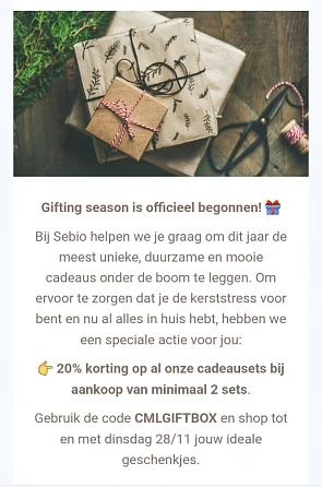 20% korting op cadeausets bij Sebio