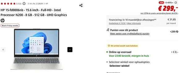 HP 15,6 inch laptop met maar liefst 40% korting bij Media Markt
