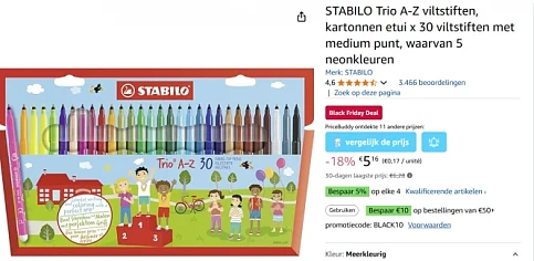 €5,16 STABILO Trio A-Z etui met 30 viltstiften