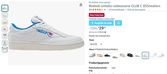 Sneakers van Reebok (Club C) voor slechts €29,95 bij Amazon NL