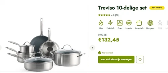 50% korting op 10-delige set van Greenpan