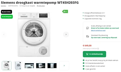 Siemens droogkast warmtepomp WT45H203FG