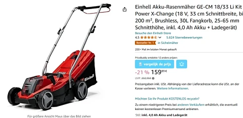 Einhell Power X-Change GE-CM 18/33 Li Accugrasmaaier