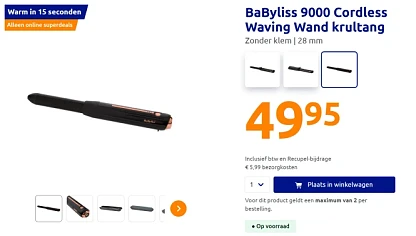 BaByliss 9000 krultang voor slechts €49,95 bij Action