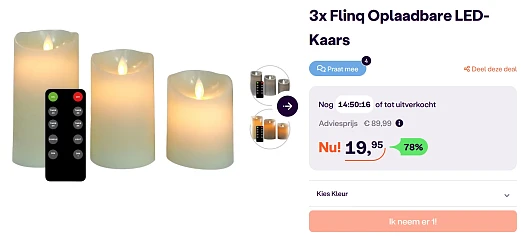 3x Flinq Oplaadbare LED-Kaars voor €19,95 bij iBood