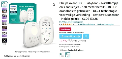 Philips Avent DECT Babyfoon voor €66,48 euro bij Amazon BE