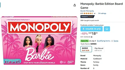 €18,09 Monopoly 'Barbie' editie, Engels 👄