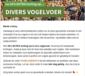-25% op vogelvoer 🕊️ Adventsactie AVRI Tuincentrum