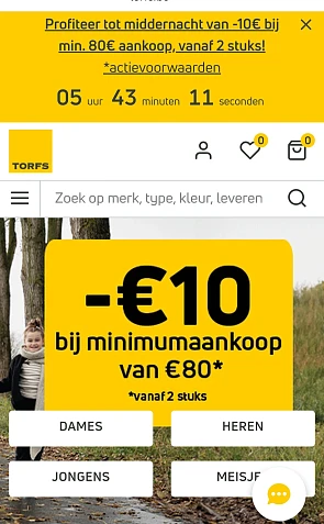 Enkel vandaag -€10 bij minimumaankoop van €80 vanaf 2 stuks op torfs.be