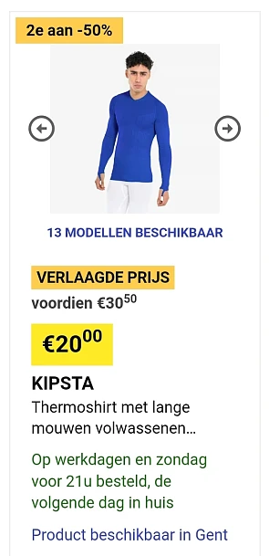 2e thermoshirt aan 50% korting bij Decathlon