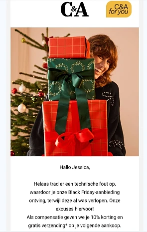 10% korting + gratis verzending C&A