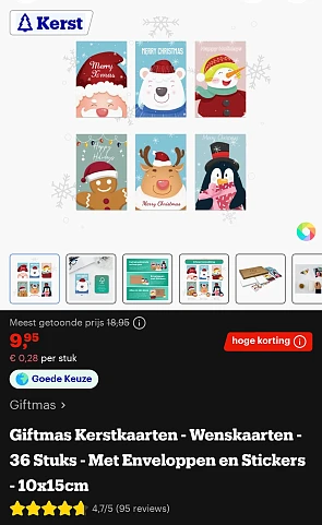 36 kerstkaarten voor 9,95€