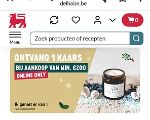 Delhaize online only gratis kaars b.a.v. €200