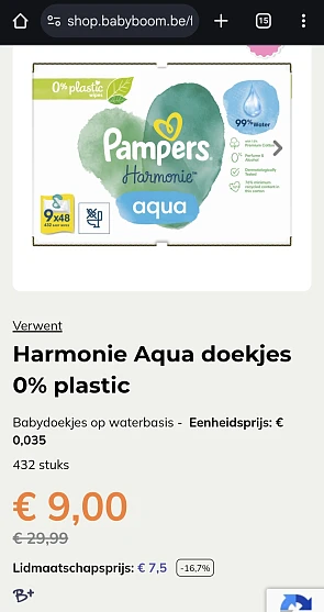 Pampers Harmonie Aqua billendoekjes 👶 €1/pak