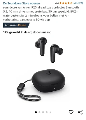 Soundcore van Anker P20i draadloze oordopjes
