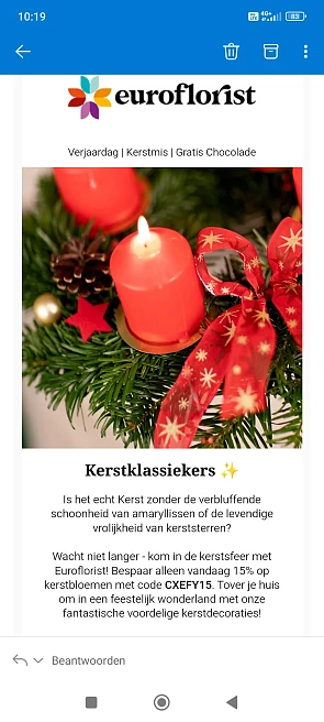 15% op kerstbloemen bij euroflorist