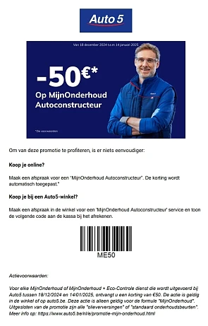 -€50 op MijnOnderhoud bij Auto5