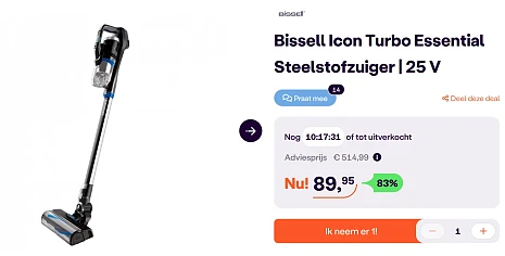Bissell steelstofzuiger voor €89,95 ipv €514,99 bij iBood