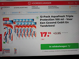 12-Pack Aquafresh Triple Protection 100 ml -59%