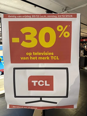 -30% op alle TCL tv’s in Carrefour Kuringen!