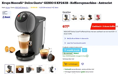 Krups Nescafé Dolce Gusto GENIO S goedkoop + cashback + gratis koffie 👍