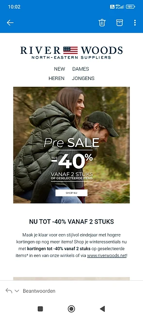Tot -40% bij aankoop vanaf 2 stuks bij riverwoods