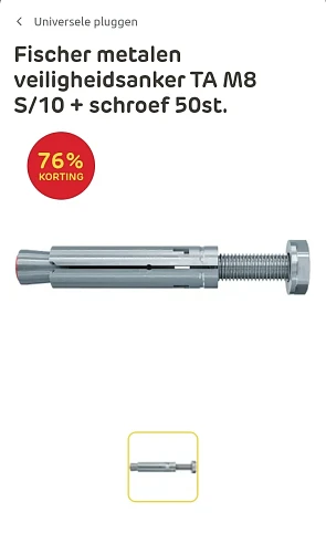 Fischer metalen veiligheidsanker TA M8 S/10 + schroef 50st.