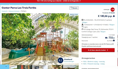 € 632 voor 4 pers. 7 dagen Center Parcs in de zomervakantie