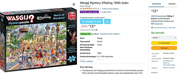 €13,49 🧩 Wasgij Mystery Puzzel Efteling, 1000 stuks