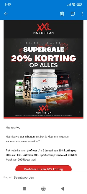 20% korting op alles van XXL Nutrition, XXL Sportswear, Fitmeals & XONE® bij xxl nutrition