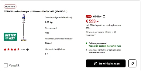 DYSON Steelstofzuiger V15 Detect Fluffy 2023 mediamarkt