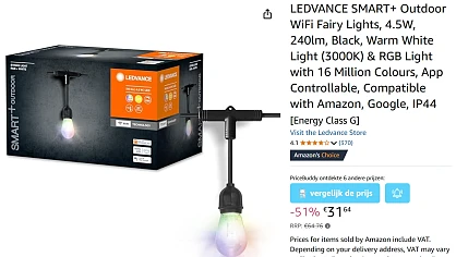 Ledvance smart lichtketting voor buiten met 51% korting op Amazon DE