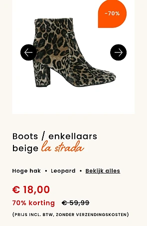 Boots / enkellaars beige la strada Hoge hak Leopard -70% bij berca.be