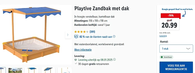 Zandbak met dak met maar liefst 70% korting bij Lidl