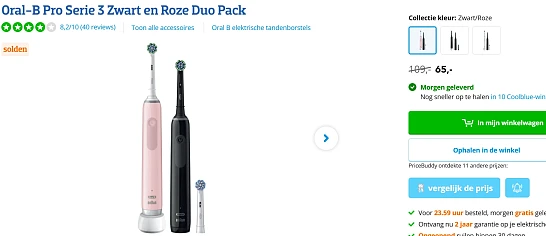 Oral-B Pro Serie 3 Zwart en Roze Duo Pack voor €65 ipv €109