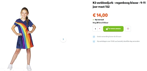 K3 verkleedjurk €14,00 🌈 9/11 jaar - maat 152