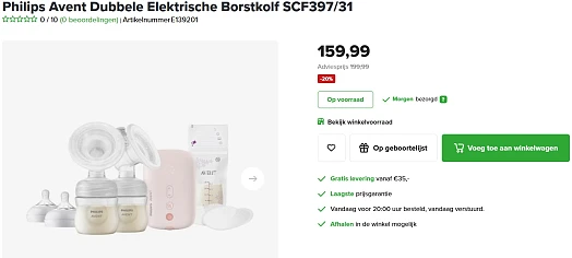 -20% dubbele borstkolf Philips AVENT 👶