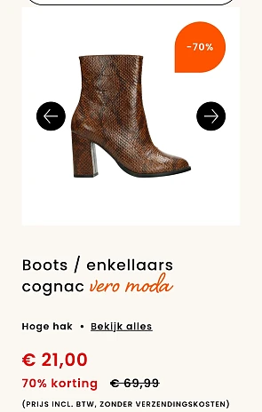 Boots / enkellaars cognac vero moda Hoge hak -70% bij berca.be