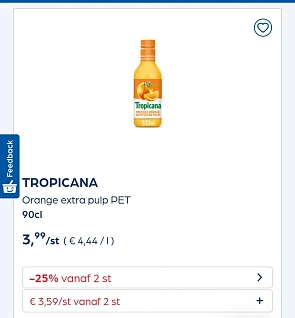 Collect&go TROPICANA Orange extra pulp PET 90cl