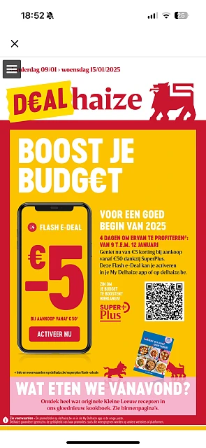 Flash e-deal: -5€ bij aankoop van 50€.